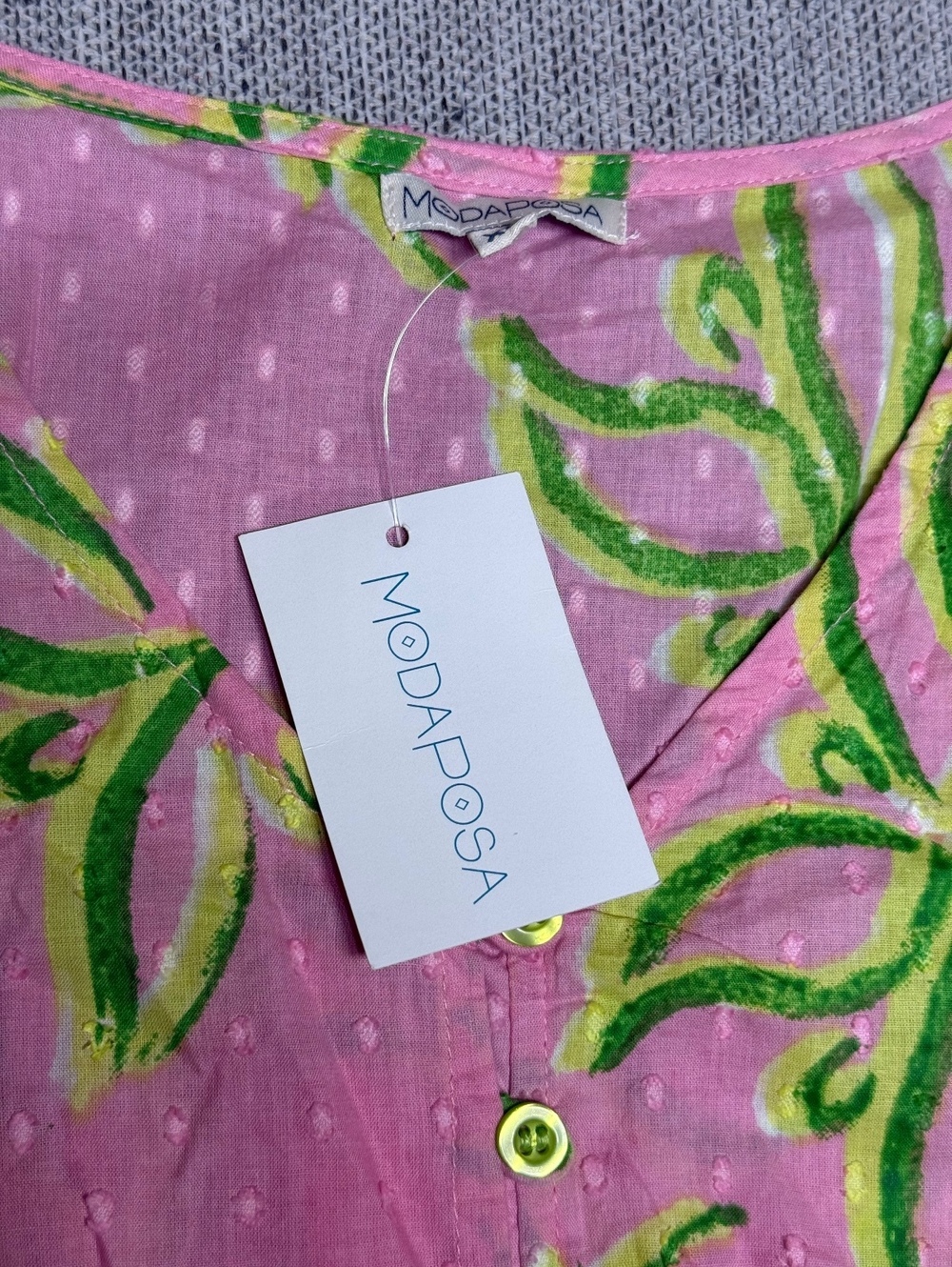MODAPOSA XL Pink and Green Cotton Dress with Tassels - Picture 2 of 13